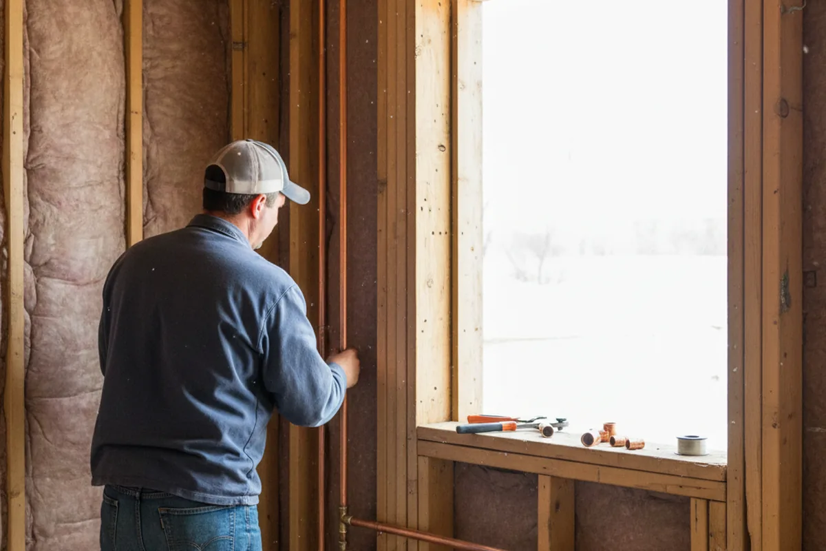 Licensed plumber running new copper supply lines in a Ridgeville home