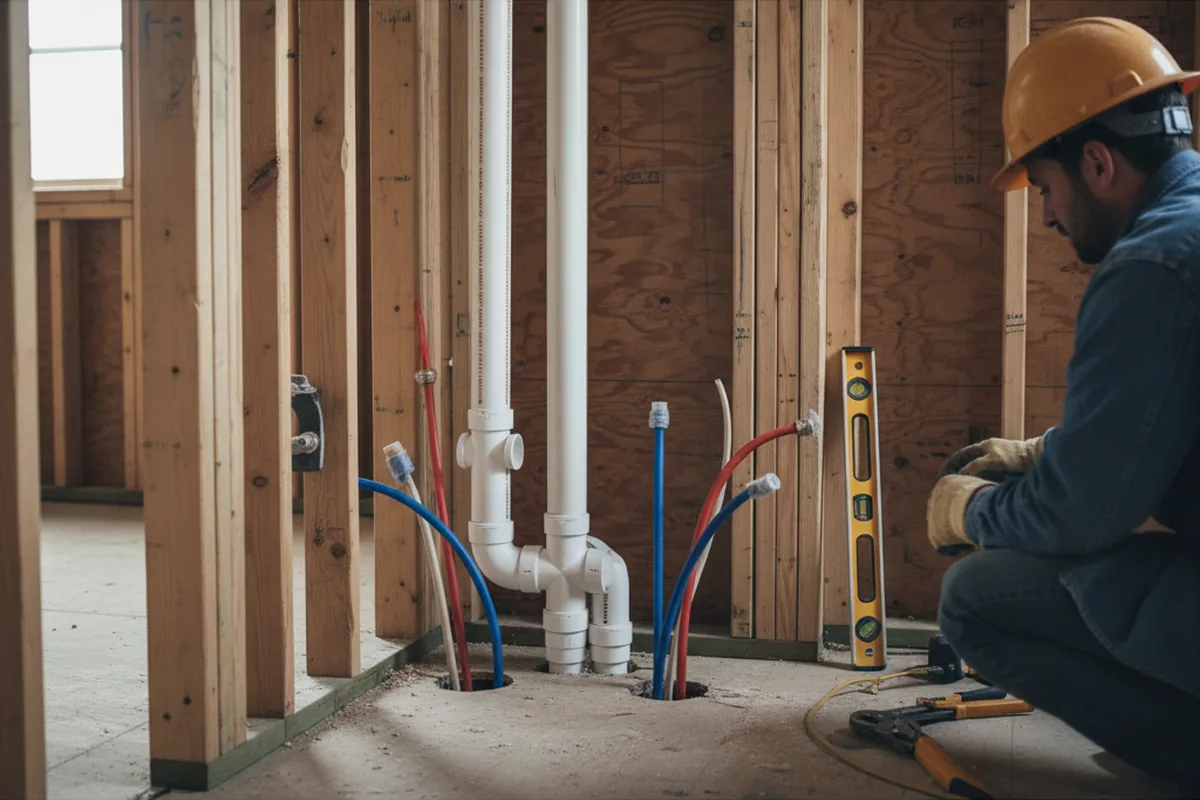 Drain and supply rough-in during Leak Detection in Ridgeville